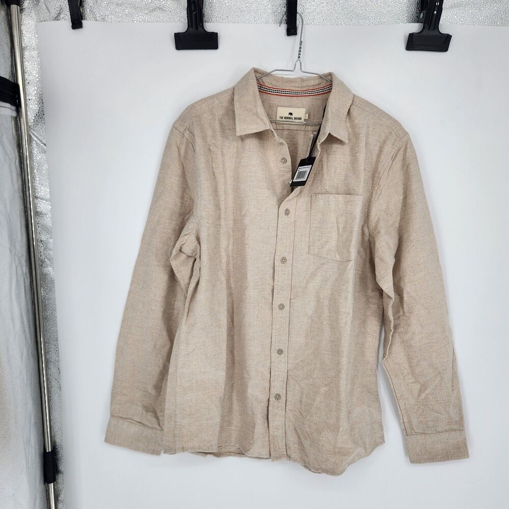 The Normal Brand Men's Beige Medium Fairbanks Brushed Chamois Button Up‎ Shirt